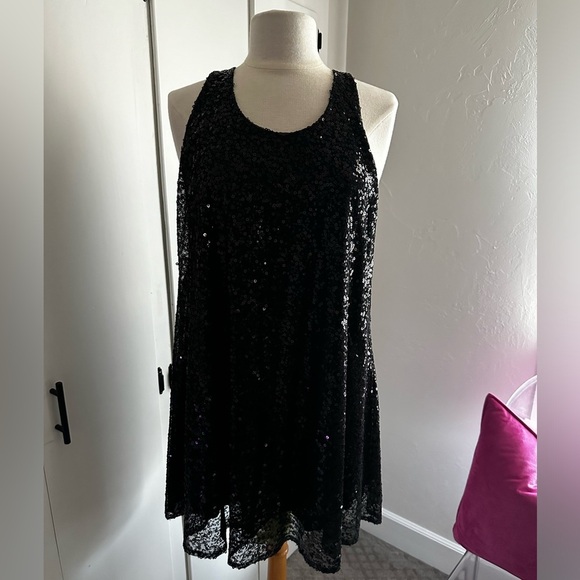 Unyx Sequin Minidress Racerback Size L Black - Picture 1 of 6